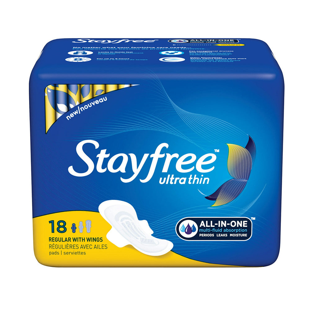 Stayfree Ultra Thin Pads With Wings, Unscented Regular, 18 Ct
